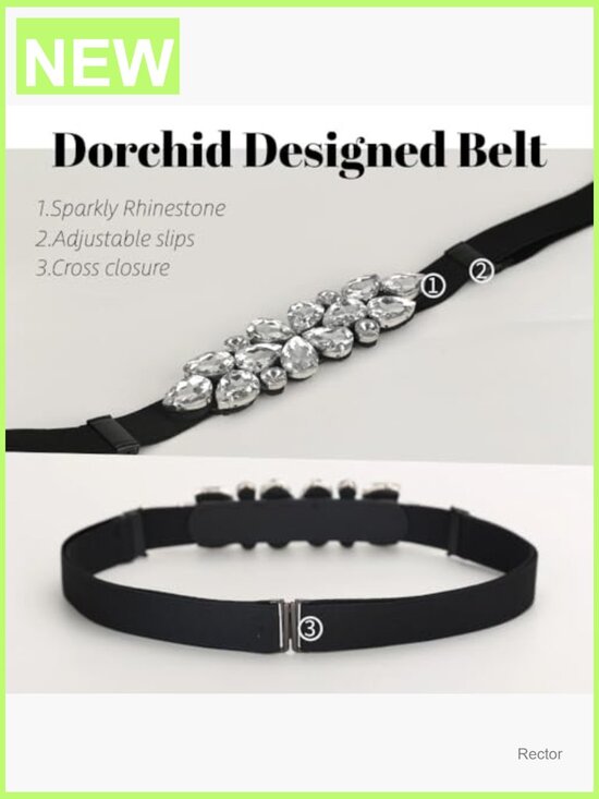 Adjustable Rhinestone Stretch Belt - Thin Skinny Elastic Waist Belt for Dresses main image 6